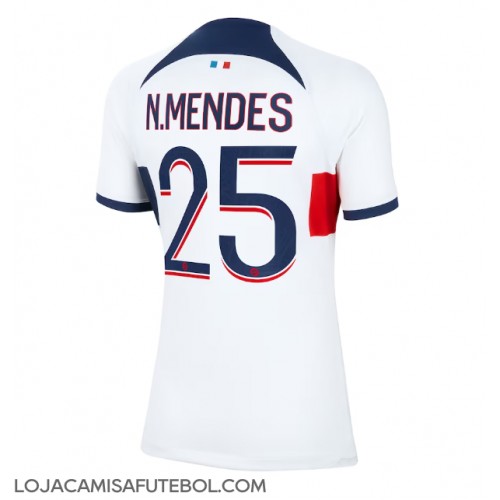 Camisa de Futebol Paris Saint-Germain Nuno Mendes #25 Equipamento Secundário Mulheres 2023-24 Manga Curta
